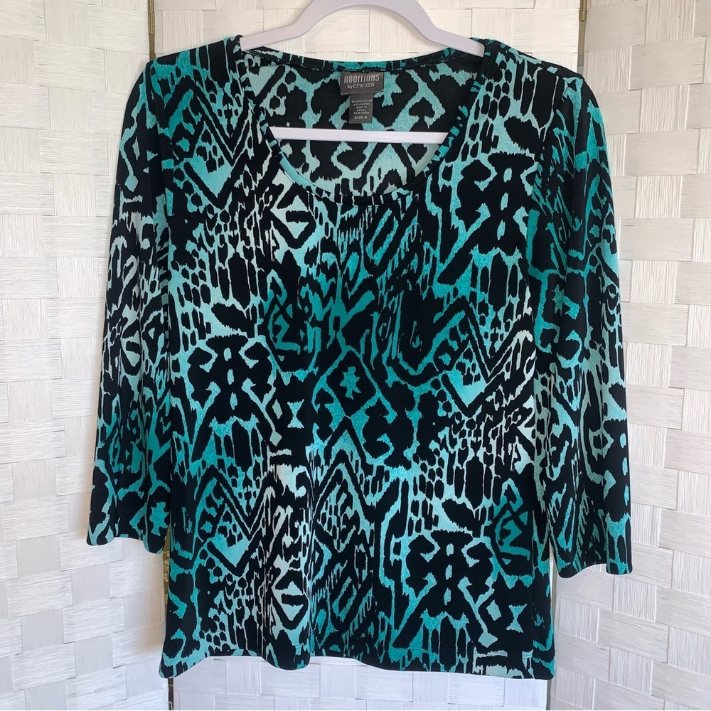 Additions By Chico’s Watercolor Animal Print 3/4 Sleeve Top Women’s Size Small